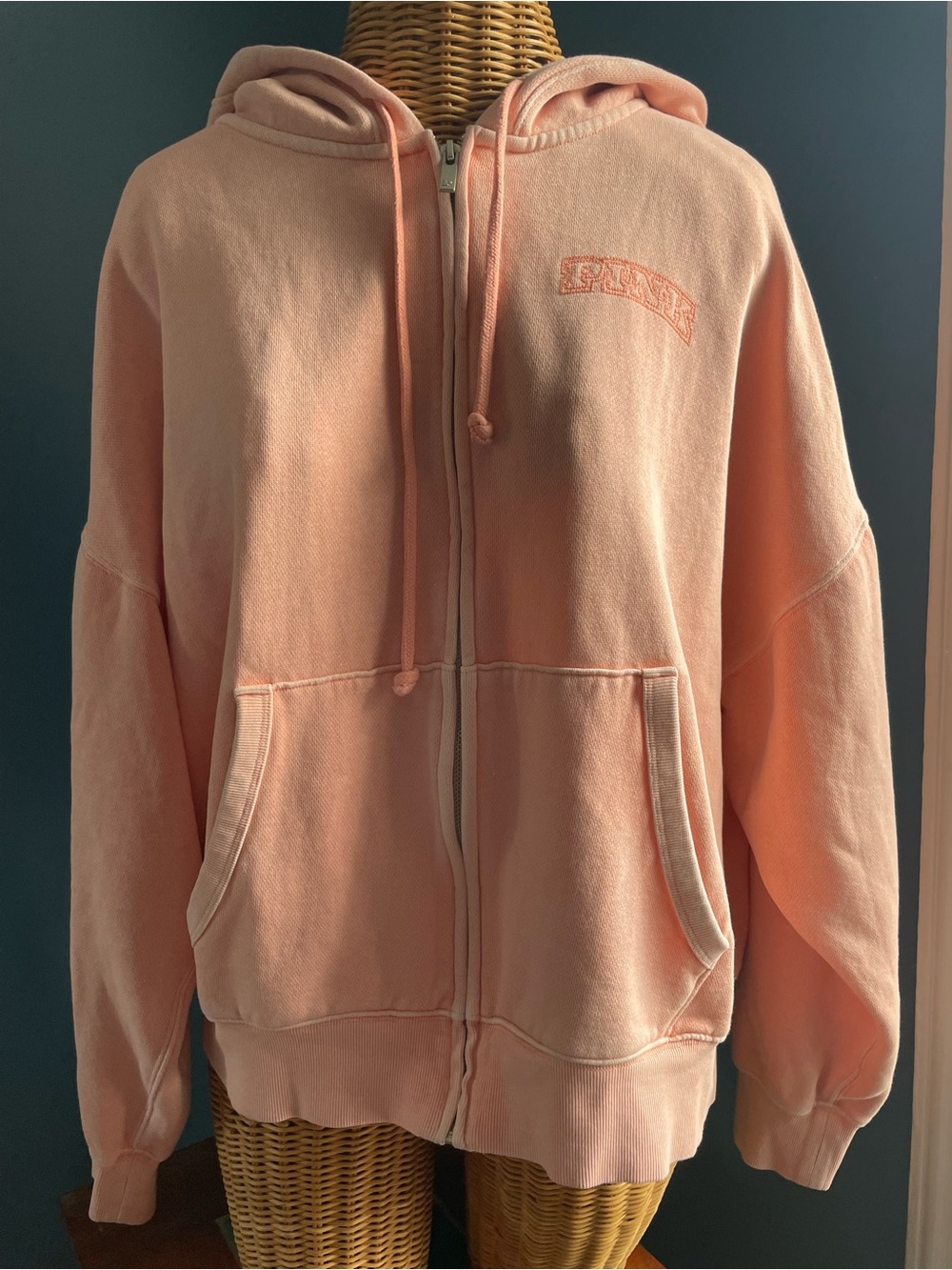 PINK Victoria’s Secret Full Zip Logo Hoodie Jacket Peach Cotton Blend Size XL